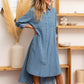 Sew In Love High-Low Button Up Roll-Tab Sleeve Denim Dress