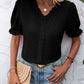 Swiss Dot V-Neck Flounce Sleeve Blouse