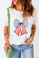 Bow Graphic Round Neck Short Sleeve T-Shirt White