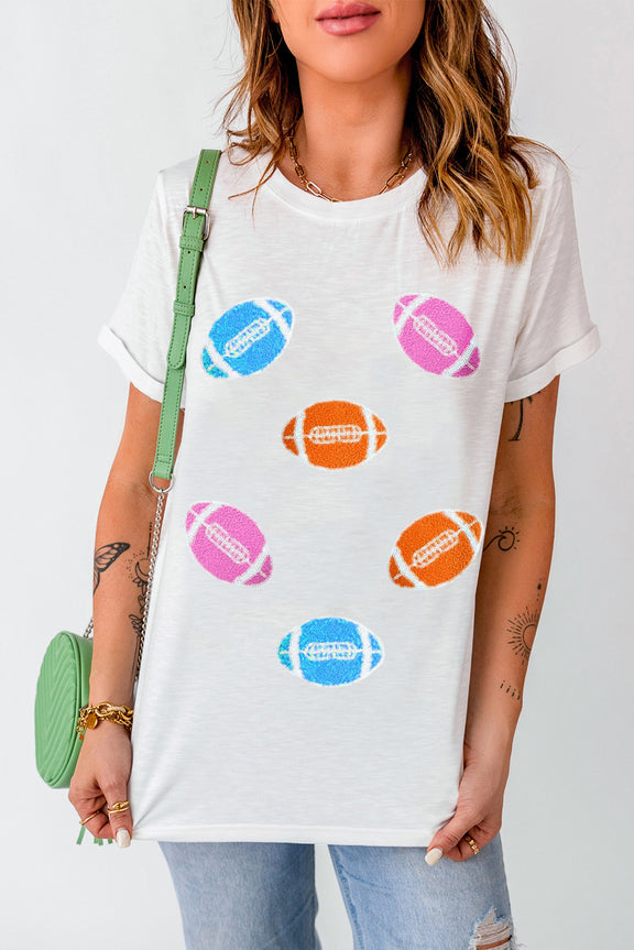 Football Round Neck Short Sleeve T-Shirt White