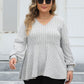 Plus Size Ribbed V-Neck Long Sleeve Blouse