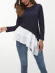 Ivy Lane Tiered Contrast Round Neck Long Sleeve T-Shirt Black