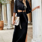 Cutout Split Puff Sleeve Maxi Dress