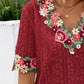 Ivy Lane Eyelet Embroidered V-Neck Short Sleeve Blouse