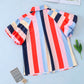 Color Block Button Up Balloon Sleeve Shirt