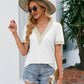 Contrast V-Neck Puff Sleeve Top