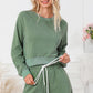 Round Neck Long Sleeve Top and Drawstring Shorts Lounge Set