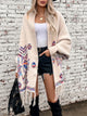 Fringe Geometric Open Front Long Sleeve Cape Cream One Size