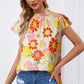 Floral Frill Neck Smocked Flutter Sleeve Blouse