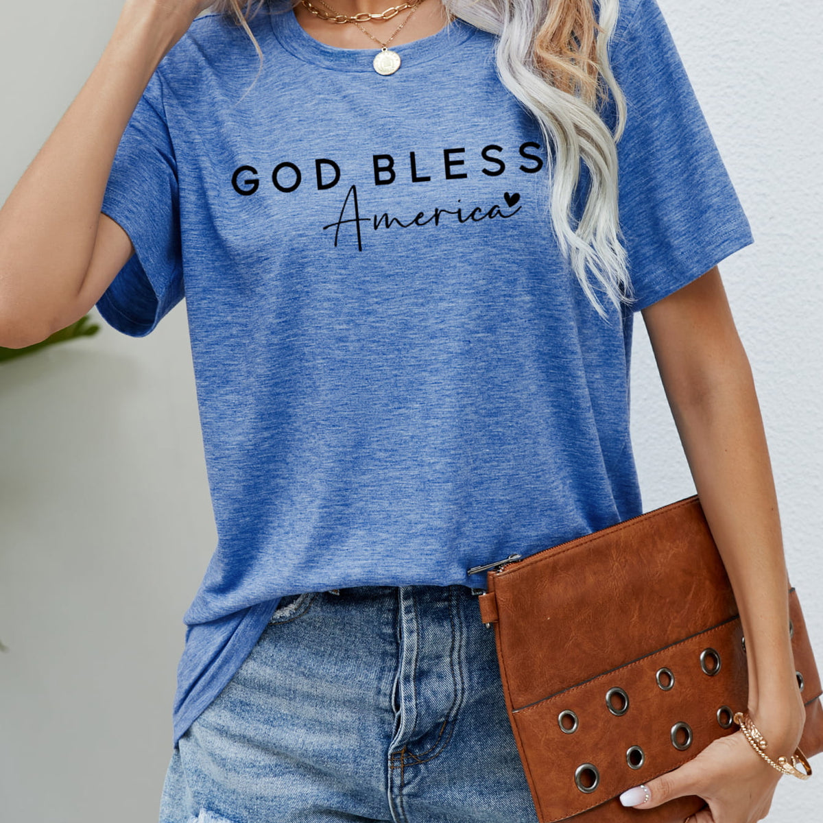GOD BLESS AMERICA Graphic Short Sleeve Tee Cobalt Blue
