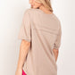 VERY J Twisted Sleeve Band Half Button Top