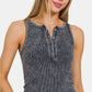 Zenana Washed Ribbed Half Snap Seamless Tank