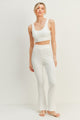 Kimberly C Waffle Tank and High Waist Flare Pants Set White