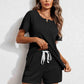 Notched Short Sleeve Top and Shorts Set