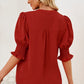 Smocked Flounce Sleeve Notched Neck Blouse