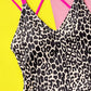 Leopard Plunge Spaghetti Strap One-Piece Swimwear