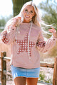 Drawstring Star Long Sleeve Hoodie Dusty Pink