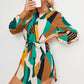 Geometric Print Belted Curved Hem Dress