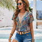 Printed V-Neck Short Sleeve Blouse