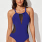 Spliced Mesh Halter Neck One-Piece Swimsuit