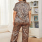 Plus Size Leopard Short Sleeve Top and Pants Lounge Set