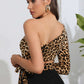 Leopard Cutout One-Shoulder Cropped Top