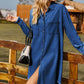 Button Up Collared Neck Raw Hem Denim Dress