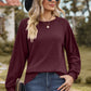 Eyelet Round Neck Long Sleeve T-Shirt