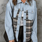 Plaid Pocketed Button Up Denim Jacket