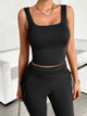 Square Neck Tank and Drawstring Pants Set Black