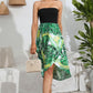 Botanical Print Strapless Tulip Hem Dress