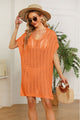 Openwork Side Slit Knit Dress Orange One Size