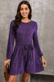 Round Neck Tie Front Long Sleeve Dress Violet