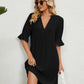 Notched Neck Flounce Sleeve Dress