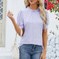 Frill Mock Neck Short Sleeve Eyelet Blouse