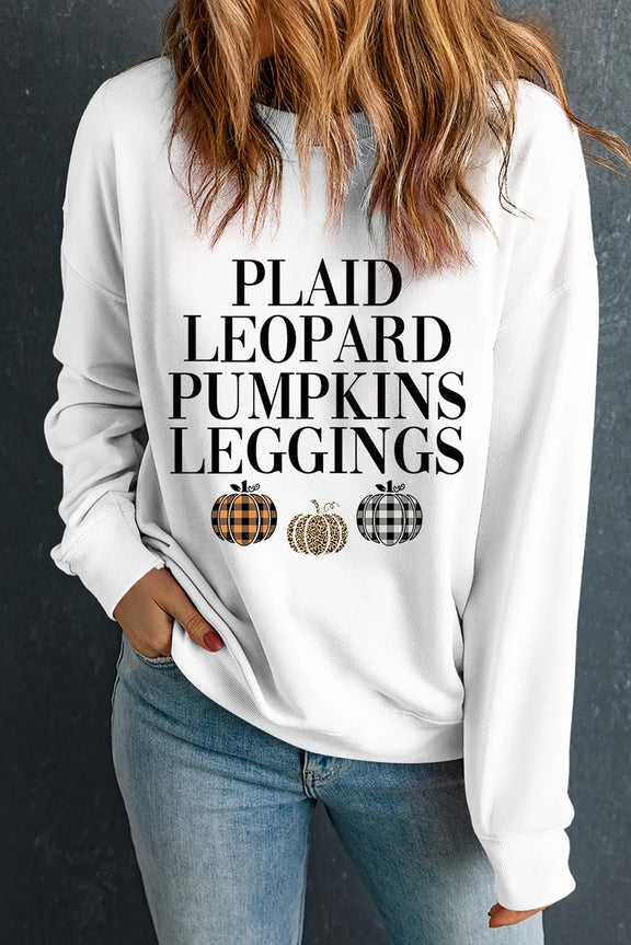 Letter Graphic Round Neck Long Sleeve Sweatshirt White