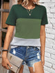 Color Block Round Neck Short Sleeve T-Shirt Moss