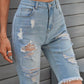 Distressed Raw Hem Denim Bermuda Shorts