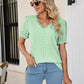 Eyelet Flounce Sleeve Scalloped V-Neck Top