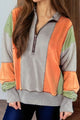 Full Size Exposed Seam Color Block Long Sleeve Sweatshirt Gray