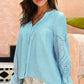 Shiny Crochet Flounce Sleeve Button Up Blouse