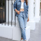 Button Up Dropped Shoulder Denim Jacket with Pockets