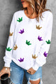 Crown Sequin Round Neck Sweatshirt White
