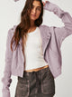 Waffle-Knit Dropped Shoulder Hooded Jacket Lavender