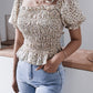 Frill Smocked Square Neck Short Sleeve Blouse