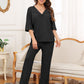 Ribbed Half Sleeve Top and Pocketed Pants Set