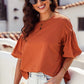 Puff Sleeve Curved Hem Blouse