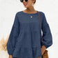 Round Neck Bubble Sleeve Tiered Blouse