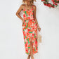 Printed Spaghetti Strap Front Slit Dress