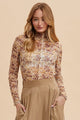 Annie Wear Floral Lettuce Hem Sheer Mesh Top Ivory Gold